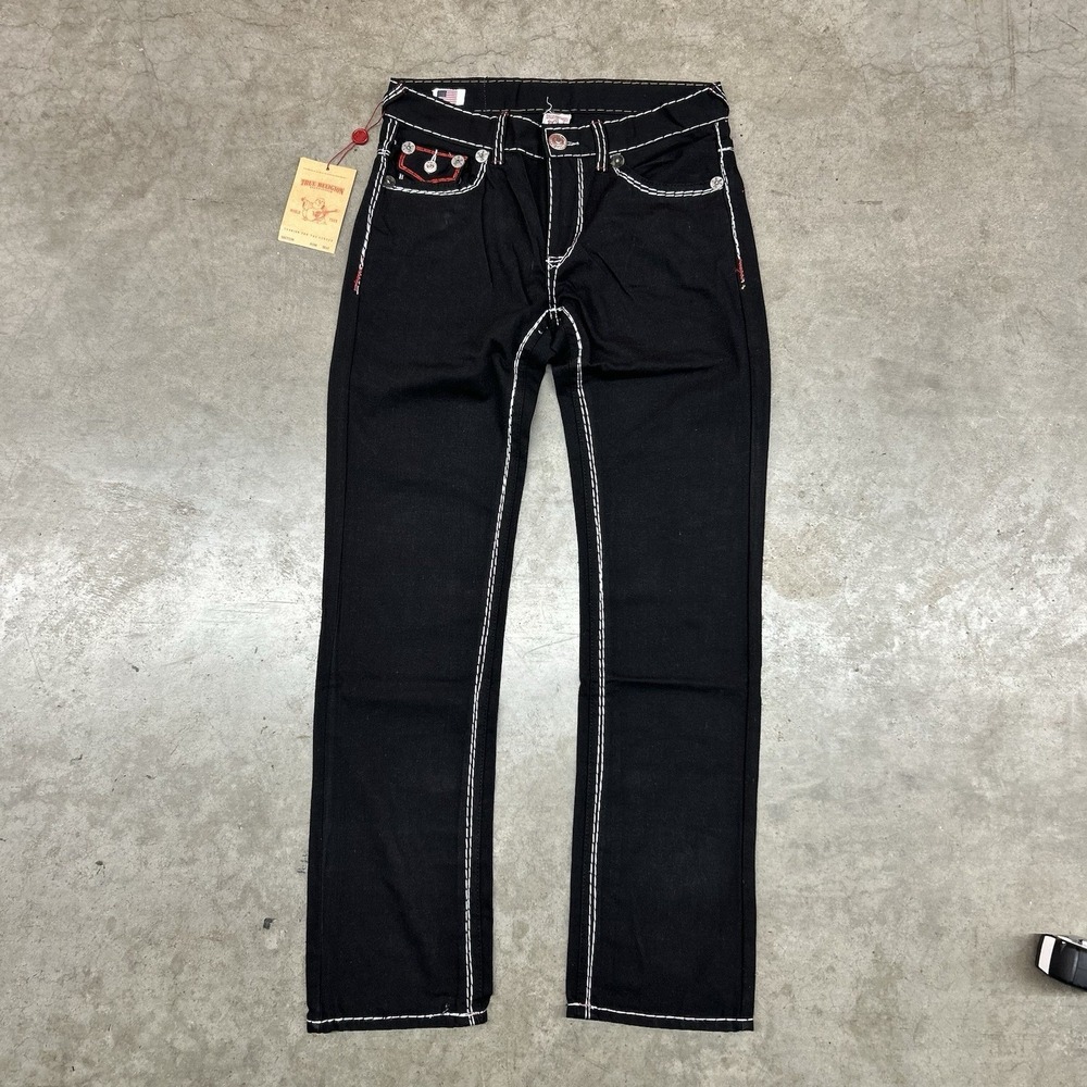 True Religion Bootcut Jeans Black Contrast Stitch Denim Mens 32
